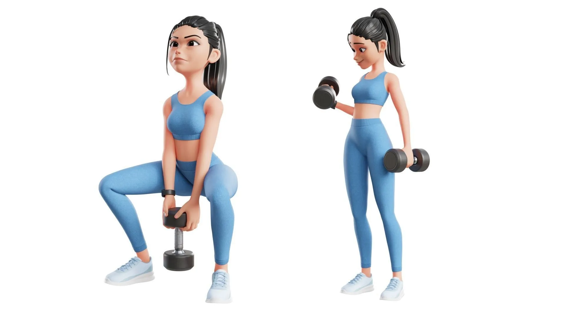 Sports Gym Fitness Woman rigged in different pose